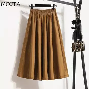 MOJTA женская повседневная юбка с высокой талией на весну и осень размера плюс, женская складная юбка средней длины