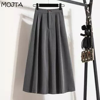 MOJTA Женская прямая свободная юбка с разрезом сзади средней длины и высокой талией, тонкая юбка больших размеров M серый