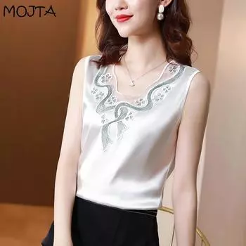 MOJTA Женская свободная блузка без рукавов из кружева больших размеров M золотой/белый