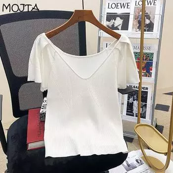 MOJTA Женская свободная нижняя рубашка с v-образным вырезом, женская футболка больших размеров, короткий топ, легкий вес