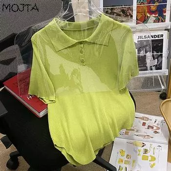 MOJTA женская свободная повседневная летняя хлопковая блузка больших размеров с тонкими лацканами и пуговицами