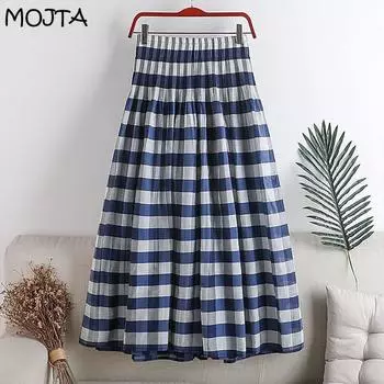 MOJTA женская юбка средней длины, весна-лето, женская эластичная юбка с высокой талией, длинная юбка трапециевидной формы