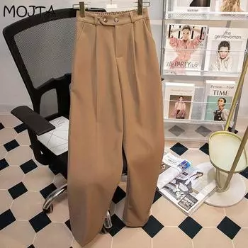 MOJTA Женские эластичные прямые свободные повседневные брюки с высокой талией больших размеров, широкие брюки