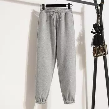 MOJTA женские осенне-зимние повседневные свободные брюки больших размеров с высокой талией и плюшевыми брюками