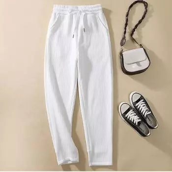 MOJTA женские осенне-зимние повседневные свободные брюки больших размеров с высокой талией и плюшевыми брюками