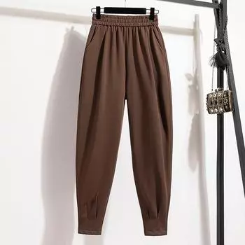 MOJTA женские весенне-осенние повседневные свободные брюки больших размеров с высокой талией, брюки S темно-коричневого
