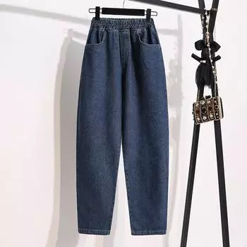 MOJTA женские весенне-осенние повседневные свободные брюки больших размеров с высокой талией, джинсы M темно-синий