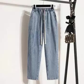 MOJTA женские весенне-осенние повседневные свободные брюки больших размеров с высокой талией, джинсы