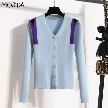 MOJTA женский плюс размер с длинными рукавами без бретелек однобортный свободный тонкий топ с отверстиями на пуговицах