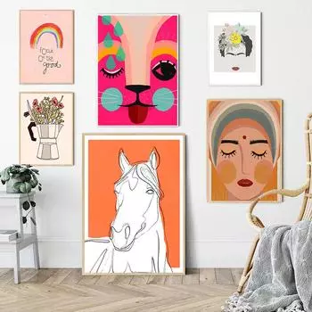 Мока цветы постер Treechild мультфильм холст картина лошадь радуга милые девушки лицо настенные художественные картины детская спальня декор 21x30cm No Framed