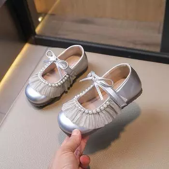Мокасины для девочек Кожаные балетки для девочек Вечеринка Pearl для девочек Обувь Mary Jane для девочек Ортопедическая обувь Подарок на Рождество и день рождения EU:25 серебряный