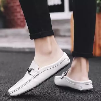 Мокасины Half Drag Retro Social Loafers Мужская повседневная обувь Мужская обувь Muller на плоской подошве Броги Модные клубные удобные тапочки Летняя мужская обувь 38 чёрный