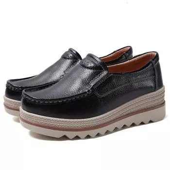 Мокасины из искусственной кожи для женщин, туфли на плоской подошве, обувь для ходьбы на платформе, легкие женские туфли на плоской подошве 41 чёрный