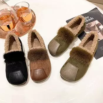 Мокасины из искусственной замши для женщин. Мягкие плюшевые туфли-лоферы на подкладке из искусственного меха. Зимние теплые нескользящие домашние и уличные низкие кеды. Сверхлегкие повседневные туфли на плоской подошве.