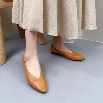 Мокасины из натуральной кожи Johnature, универсальные женские туфли на плоской подошве с простым острым носком и мелкой мягкой подошвой 35 верблюд