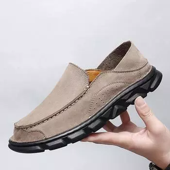 Мокасины, мужская новая дышащая модная повседневная обувь без шнуровки из крупного рогатого скота с мягкой подошвой больших размеров 38 чёрный