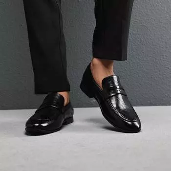Мокасины мужские деловые Классические туфли в стиле ретро для джентльмена Повседневные туфли для офиса, вождения, отдыха на природе Мужские туфли для прогулок, деловые, черно-коричневые 38 чёрный