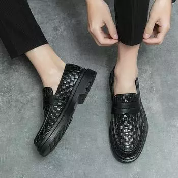 Мокасины мужские деловые Классические туфли в стиле ретро для джентльмена Для отдыха на природе Для бизнеса и вечеринок Для взрослых Офисные элегантные кожаные туфли для ПЛАТЬЯ 38 чёрный