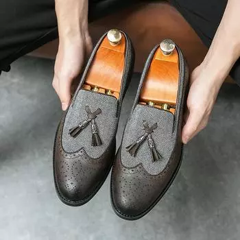 Мокасины мужские из искусственной кожи с низким каблуком, кисточками, с блочной скульптурой, удобные, классические, деловые, повседневные, мужские туфли, большой размер 38-46 38 чёрный