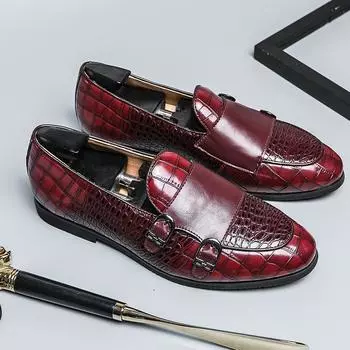 Мокасины мужские PU с узором из камня с двойной пряжкой на низком каблуке деловые повседневные туфли классические банкетные мужские туфли 38