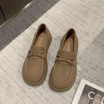 Мокасины на мягкой подошве женские туфли с одной педалью 2024 новые нескользящие туфли на толстой подошве в ретро-британском стиле черные кожаные туфли 35