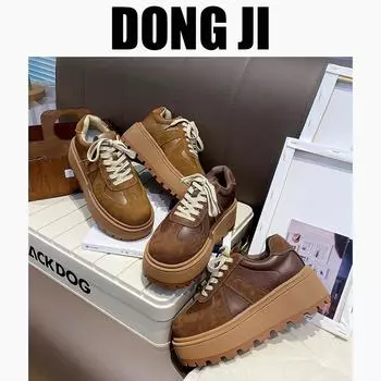 Мокасины на шнуровке в стиле ретро на платформе осень 2024 женские повседневные туфли с круглым носком спортивные туфли для маленьких досок 35 коричневый