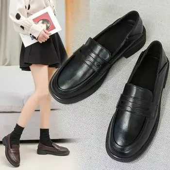 Мокасины на толстой подошве. Женские туфли на плоской подошве. Женские осенние и зимние новые слипоны. 35 чёрный