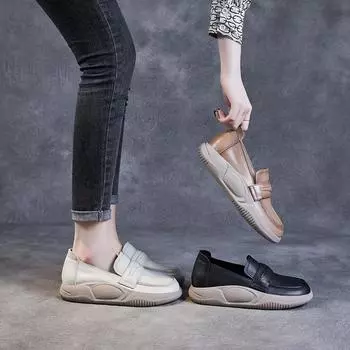 Мокасины Повседневные одинарные туфли Кожаные ретро женские туфли 35 чёрный