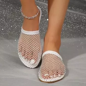 Мокасины с кристаллами женские люксовые брендовые дизайнерские сетчатые балетки повседневные прогулочные туфли 2024 новые летние неглубокие платья классные ботинки сандалии 36 золотой