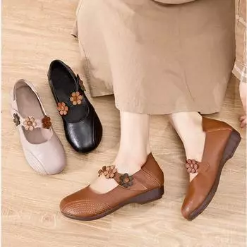Мокасины с круглым носком, симпатичные, кавайные, обычные, кожаные, повседневные туфли для женщин 2024 года, элегантная женская летняя обувь на низком каблуке, последние размеры 39 E 35