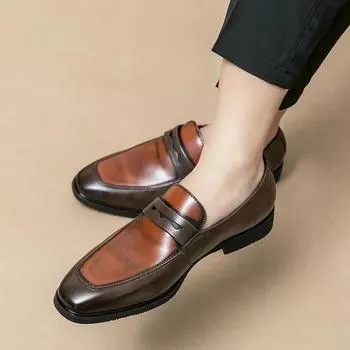 Мокасины с круглым носком Slip-On Business Handmade Pu Leather Wedding Shoes for Men Size 38-48 Formal Shoes Men 38 коричневый