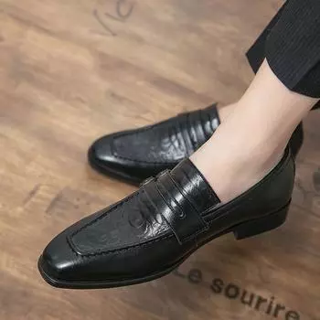 Мокасины с тиснением под крокодила, мужские туфли-лоферы, повседневная обувь, кожаные лоферы, офисная обувь, удобная дизайнерская обувь для мужчин 38 чёрный