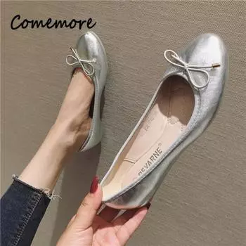 Мокасины с завязками-бабочками женские, золотистые/серебряные, кожаные балетки, повседневный дизайн, мягкие туфли-лоферы без застежек, женские эспадрильи 35 серый