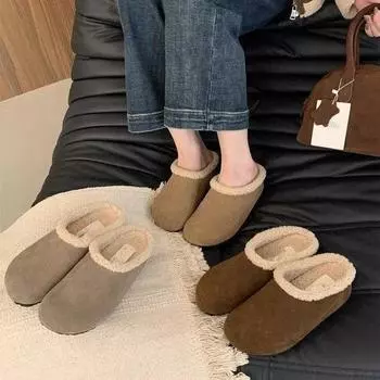 Мокасины, тапочки большого размера, плюшевые тапочки для взрослых, шлепанцы, меховые тапочки в стиле ретро, женские тапочки, меховые тапочки большого размера 35 верблюд