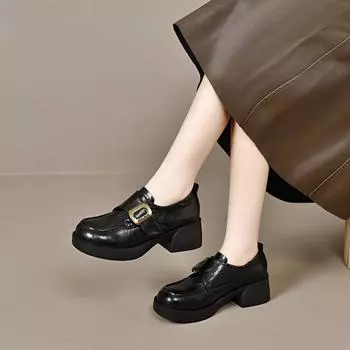 Мокасины Толстая подошва Одиночные туфли Кожаные туфли 34 чёрный