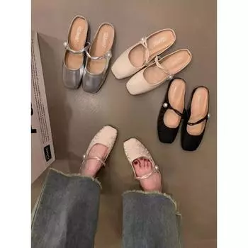 Мокасины, туфли, женские тапочки, летние, роскошные, с закрытым носком, женские мюли, пантофле, низкие, дизайнерские мюли, новые, серебристые, на плоской подошве, Рим 35