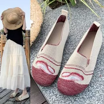 Мокасины, женские дышащие туфли без шнуровки с квадратным носком, сетчатая женская обувь на плоской подошве с мягкой подошвой, вязаные балетки на плоской подошве 35 серый