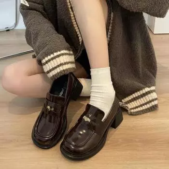 Мокасины женские на платформе с одной педалью на среднем толстом каблуке, одинарные туфли французские ретро-туфли из кожи, женская обувь Niche Mary Jane 35