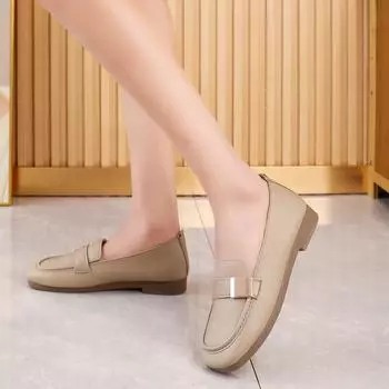 Мокасины женские новые британские туфли женские одинарные, мягкая подошва, туфли Doudou, долгое ношение не надоедает, одна педаль плоская женская обувь 35 хаки