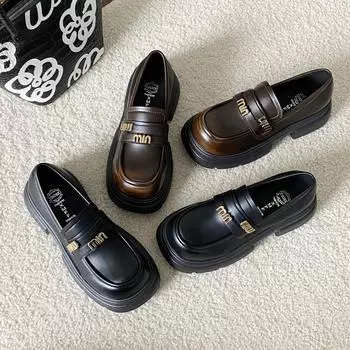 Мокасины женские в британском стиле с мягкой подошвой, одинарные туфли с одной педалью, черные кожаные туфли 35 чёрный