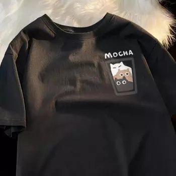 Мокко латте парный наряд кошачья кофейная пара женские футболки графическая крутая футболка высокое качество свободная футболка комфорт мягкая 4XL