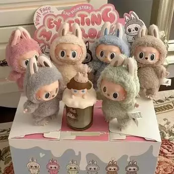 Mokoko Labubu The Monsters Виниловая кукла-лицо Heart-Moving Macaron Doll Blind Box Blind Bag Подвесной кулон Рождественский подарок на день рождения