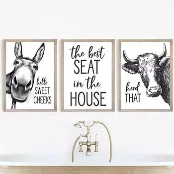 Мольберт для ванной комнаты, настенные художественные фотографии, деревенский дом, туалетные таблички, винтажные принты, черный, белый цвет, осел, цитата, холст, картина, домашний декор 21x30cm No Framed