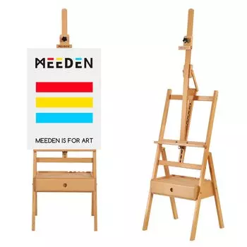Мольберт MEEDEN из бука, наклон вперед, регулируемый угол наклона, с ящиком, совместим с натянутым холстом, удерживает холст до 91 см, высокоустойчивая рама
