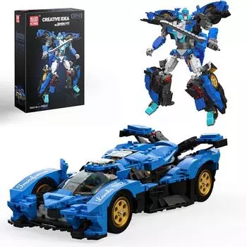 Mold King 10061, технические игрушки для автомобилей MOC 2 в 1, сменный робот и спортивный гоночный автомобиль, строительные блоки, кирпичи, детские рождественские подарки синий