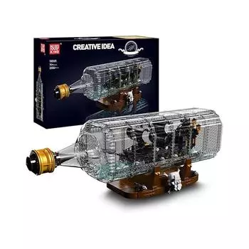 Mold King 10065 Дрейфовая бутылка с набором строительных блоков корабля «Черный жемчуг», набор для сборки модели пиратского корабля в бутылке с подставкой(2206 шт.) чёрный