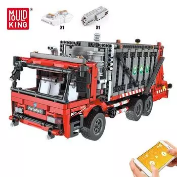MOLD KING 15019, технические игрушки для мальчиков, моторизованный мусоровоз, модель строительных блоков MOC-38031, кирпичи, детские рождественские подарки красный