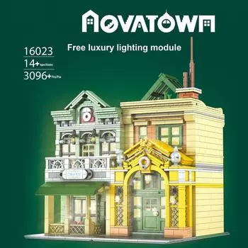 MOLD KING 16023 Street View Модель французского ресторана MOC со световыми строительными блоками, наборы кирпичей, игрушки, рождественские подарки