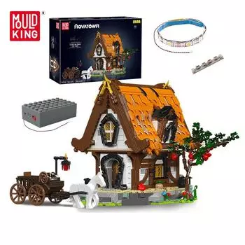Mold King 16054 Streetview Building Block Модель средневекового деревянного дома со светодиодной деталью в сборе Кирпичные игрушки Детский рождественский подарок