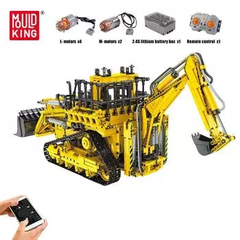 MOLD KING 17023 Технические строительные блоки, моторизованный пневматический бульдозер, модель грузовика, приложение, инженерный автомобиль, кирпичная игрушка, детский подарок жёлтый